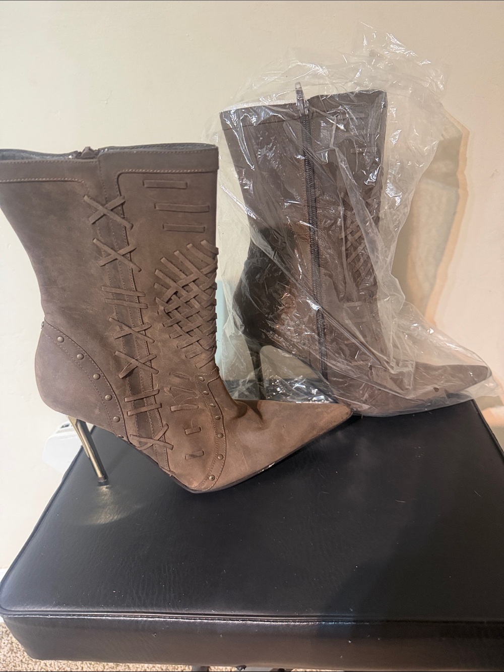 Steve Madden Taupe Pointed Toe Stiletto Ankle Boots